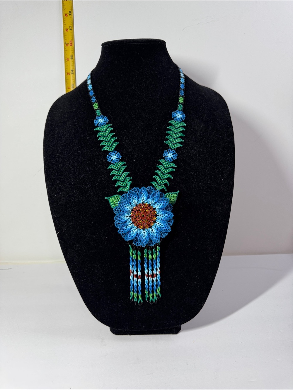 Handmade Blue Sunflower Beaded Necklace